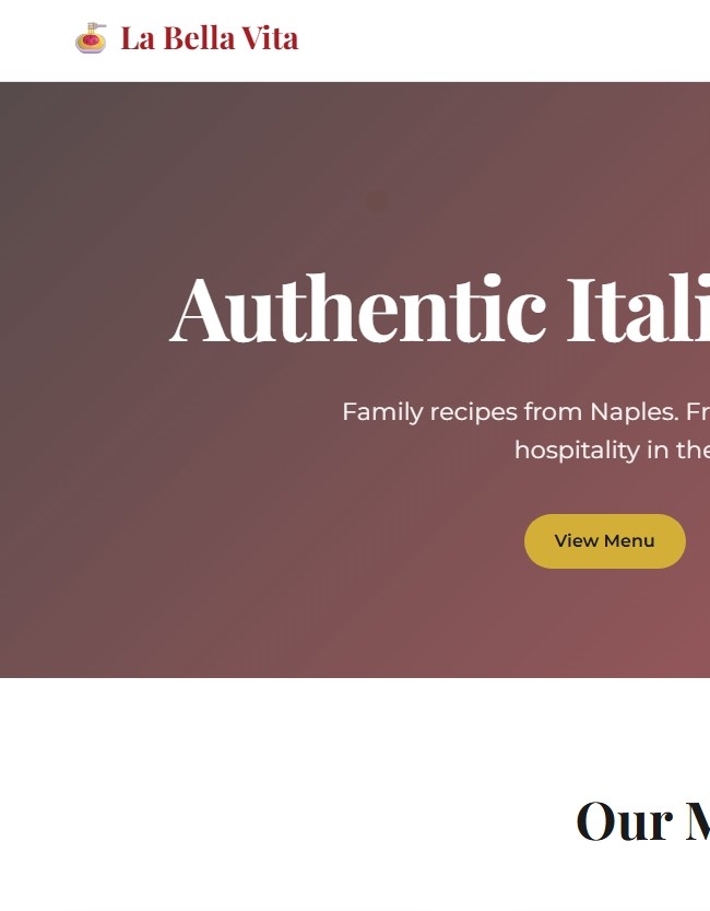 Preview of La Bella Vita restaurant website