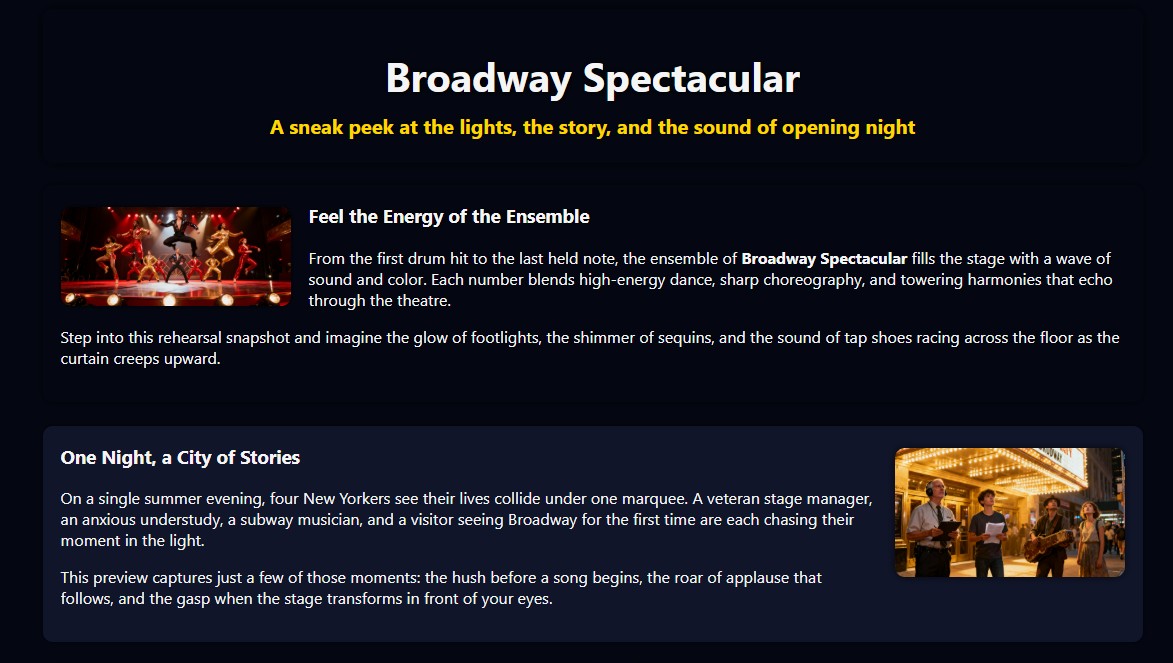 Preview of Broadway show preview page